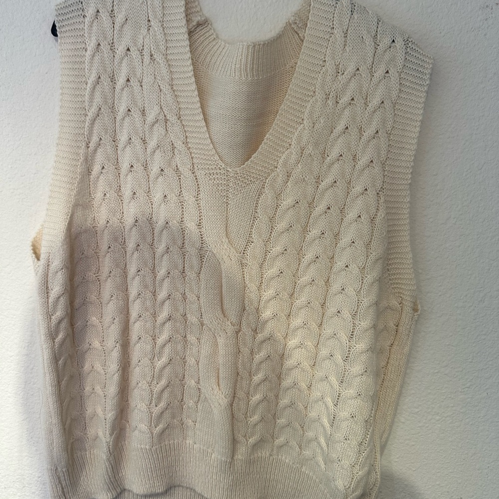SHEIN V-Neck Cable Knit Sweater Vest - Cream